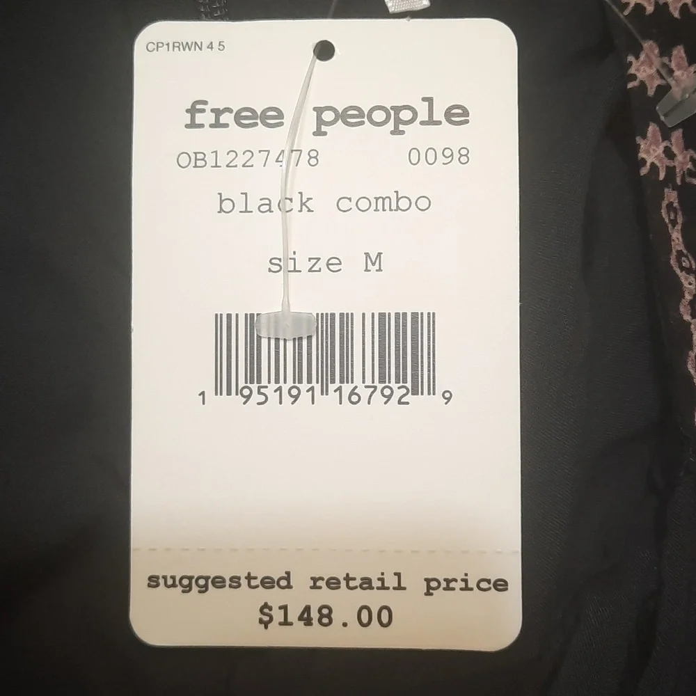 FREE PEOPLE Cottage Coquette Mini Dress in Black Combo Cutout Back Flowy Boho M - Picture 3 of 11